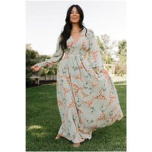 Baltic Born Women’s Olivia Sage and Peach Floral Long Sleeve Maxi Dress